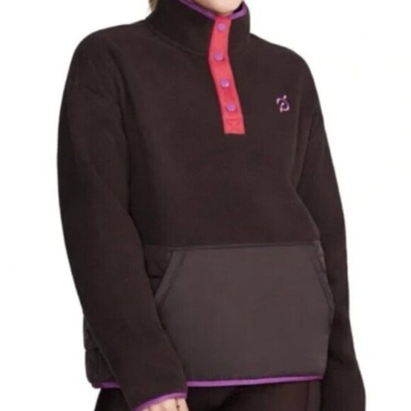 Peloton 'New Heights' Dark Brown Sherpa Quilted Pullover Jacket Womens - Picture 1 of 4